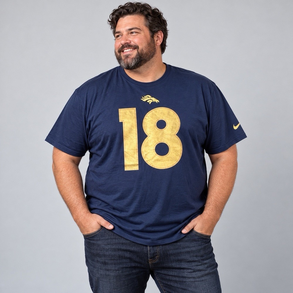 Nike Peyton Manning 18 Denver Broncos T Shirt 2XL Navy Gold NFL Football Tee